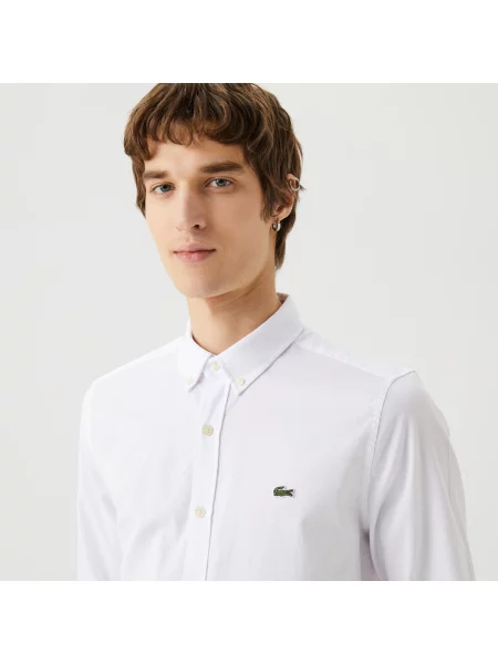Lacoste Organiczna Koszula Button-Down Slim Fit biała