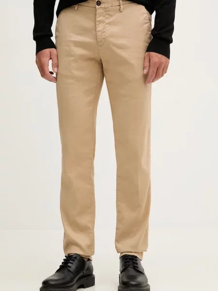 Karl Lagerfeld pantaloni regular pentru bărbați cu adaos de in bej
