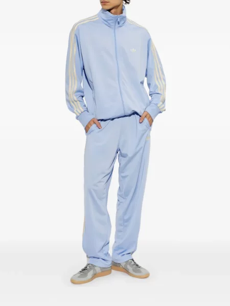 Pulover Adidas cu dungi cu broderie din satin alb