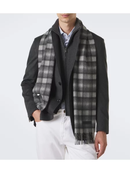 Kašmírový kockovaný šál Zegna so strapcami sivá
