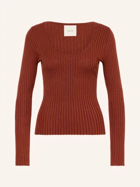 Calvin Klein Sweter Z Błyszczącą Przędzą rot