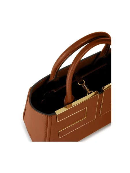 Shopperka Elisabetta Franchi skórzana z logo brązowa