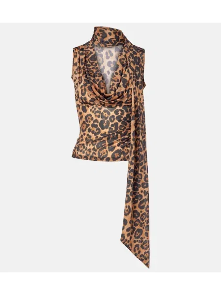 Top Blumarine cu imagine cu model leopard din jerseu maro