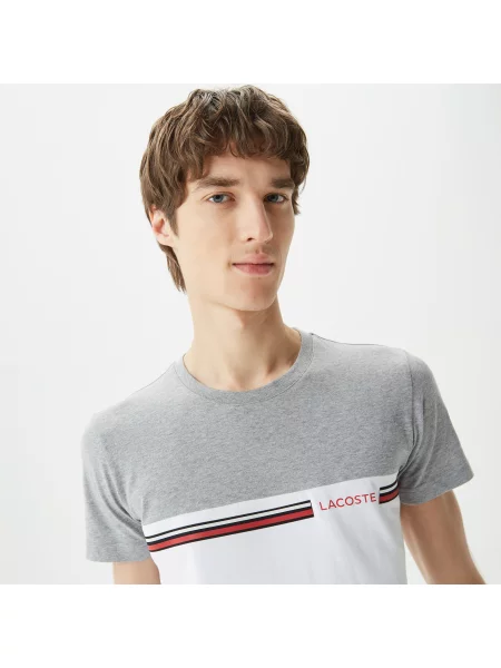 Lacoste T-Shirt Z Okrągłym Dekoltem Z Blokadą Koloru Slim Fit szary