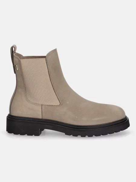 Nubukové chelsea čižmy Tommy Hilfiger TH NUBUCK CLEATED CHELSEA béžová