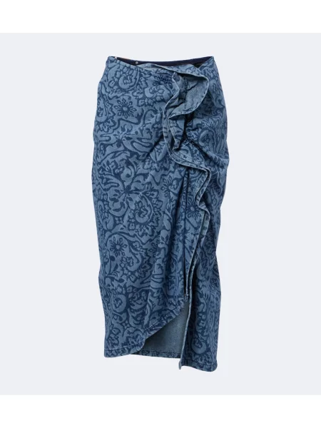 Fustă din denim Dries Van Noten cu model floral cu volane albastru