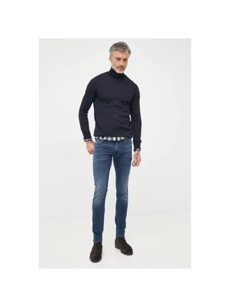 Lniany sweter z golfem Joop! niebieski