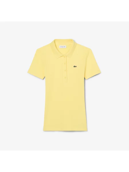 Lacoste Dopasowana Prążkowana Koszulka Polo żółta