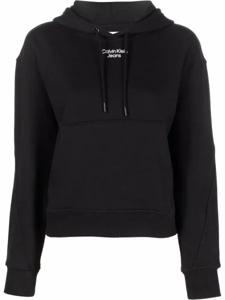 Hanorac cu glugă Calvin Klein Jeans cu imagine negru