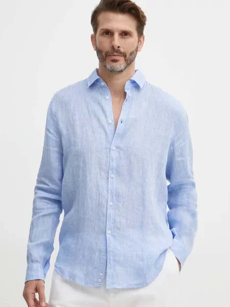 Lanena srajca Sisley modra