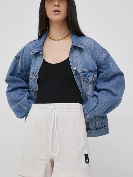 Къси панталони adidas Performance дамско меланж на с висока талия розово