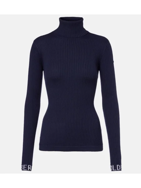 Dzianinowy golf golf Goldbergh prążkowany niebieski