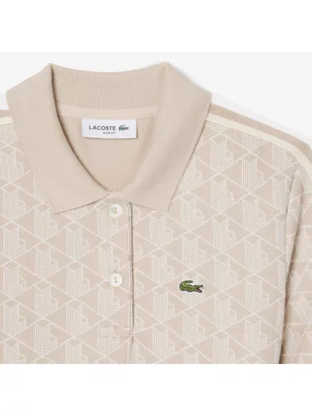 Lacoste Dopasowana Sukienka Polo Z Żakardowym Monogramem beżowa