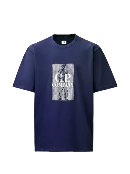 Tricou C.p. Company cu mâneci scurte din jerseu cu autograf albastru