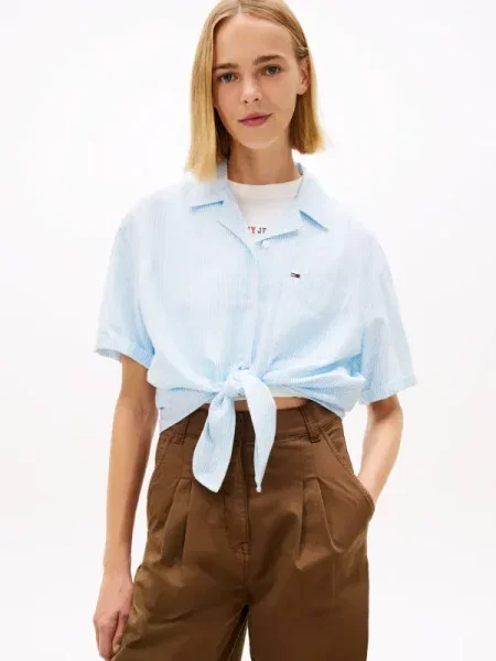Tommy Jeans Blúz világoskék / fehér kék