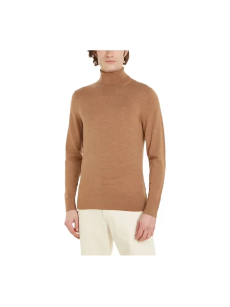 Sweter z golfem Calvin Klein wełniany do golfa beżowy