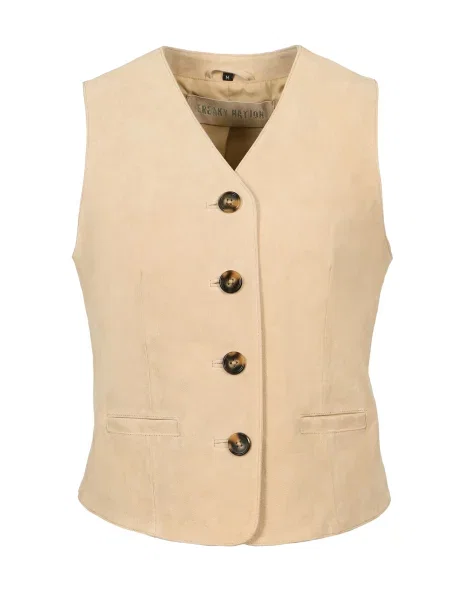 FREAKY NATION Vestă Lederweste bej / perlat alb