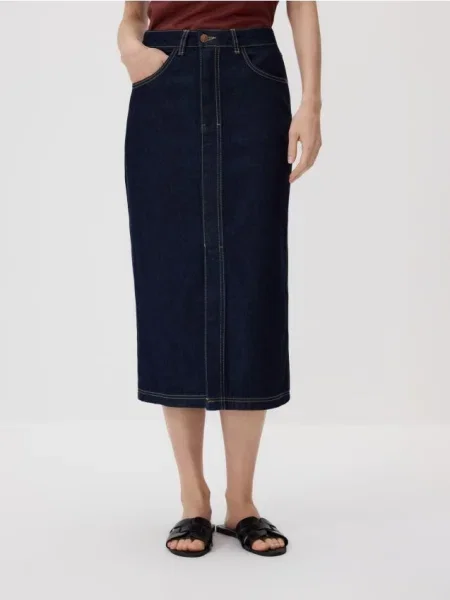 Reserved Jeansowa spódnica midi granatowy