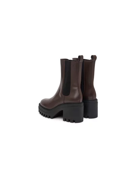 Členková obuv Calvin Klein Chunky Heeled Chelsea Lth Tmavo hnedá