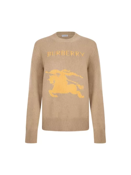 Sweter Burberry z kaszmiru z logo beżowy
