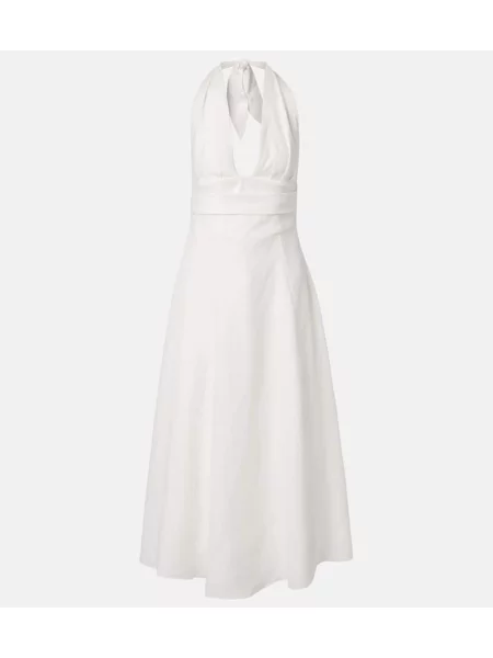 Lniana sukienka midi Faithfull do kolan z dekoltem halter biała