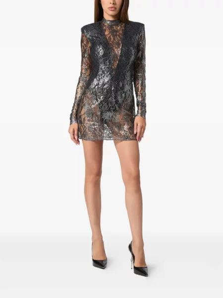 Rochie mini Philipp Plein din dantelă de cristal de costum negru