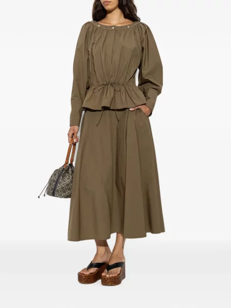 Fustă Tory Burch din poplin verde