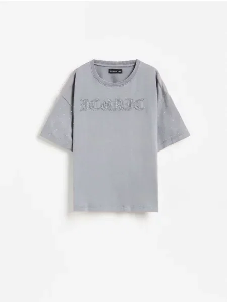 Reserved Tricou din cu broderie gri-închis gri