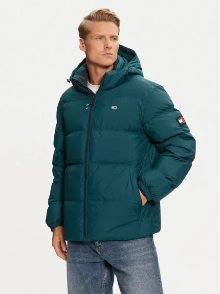 Пухено яке Tommy Jeans зимен модел с уголемена кройка зелено