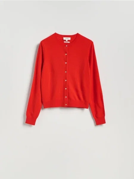 Reserved Kardigan z wełny merino czerwony