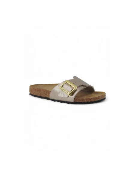 Klapki Birkenstock skórzane na sprzączkę brązowe