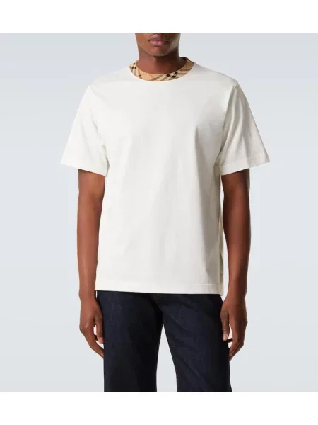 Tricou Burberry în carouri din jerseu alb