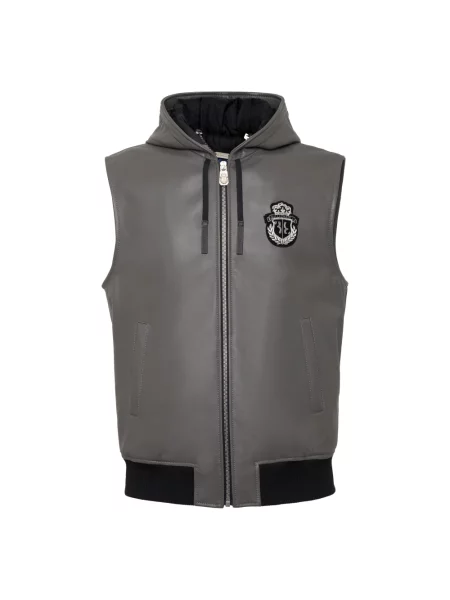 Kamizelka Billionaire skórzana bez rękawów szara