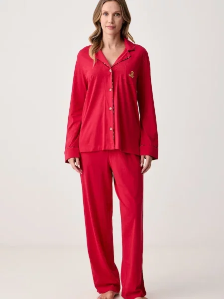 Lauren Ralph Lauren dvojdielne pyžamo dámske s bavlnou červená