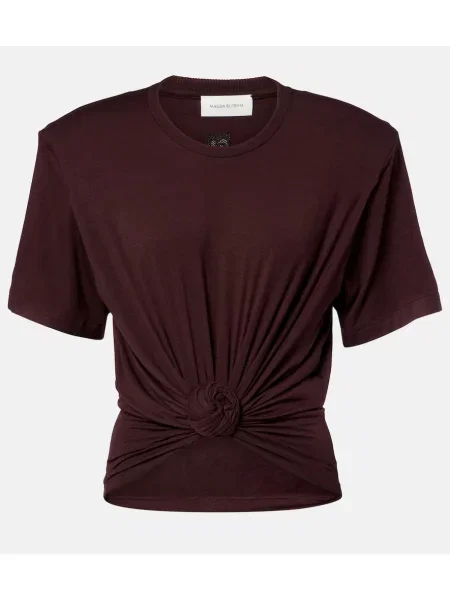 Tricou Magda Butrym cu model floral din jerseu maro