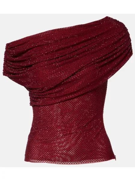 Top Self-portrait plasă drapat bordo