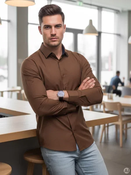 Koszula SLIM FIT elegancka gładka Dstreet brązowa