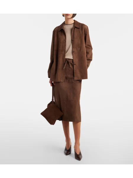 Fustă midi 's Max Mara din piele de căprioară maro