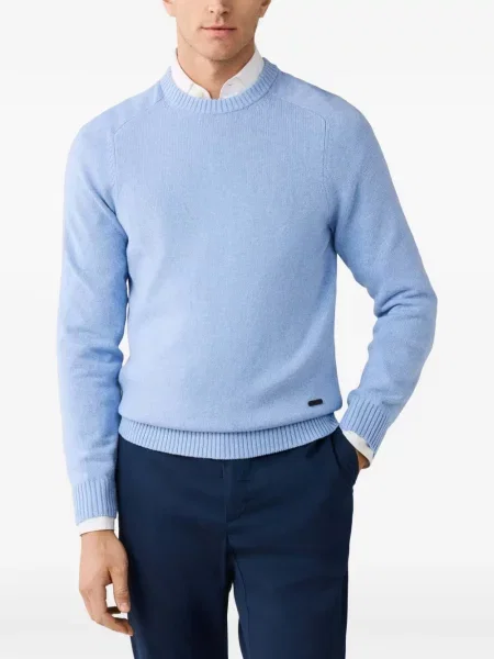 Pulover Hackett London cu decolteu rotund albastru