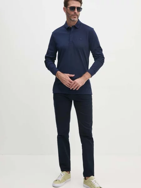 Lacoste Koszulka Polo Z Długim Rękawem Z Elastycznej Bawełny Smart Paris granatowa