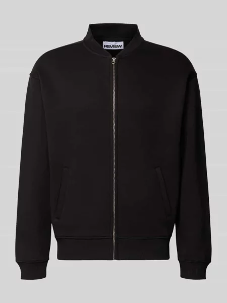 Bluza rozpinana o kroju regular fit z mieszanki bawełny ze stójką Review czarna
