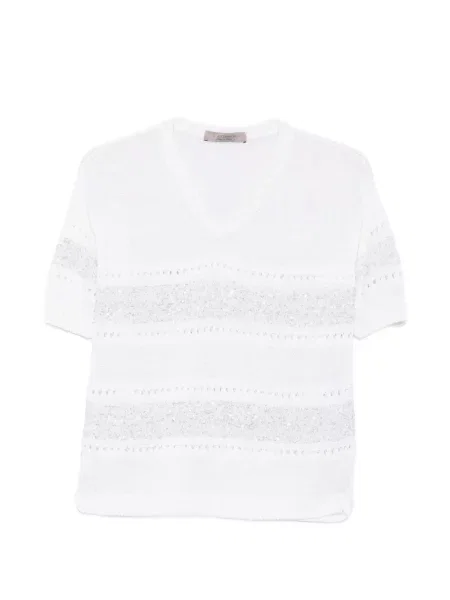 Tricou D.exterior cu paiete tricotate alb