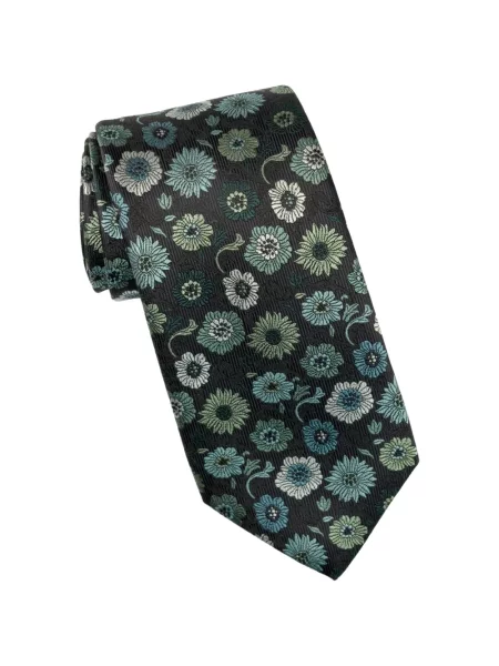 Cravată Elizabetta cu model floral din jacard verde