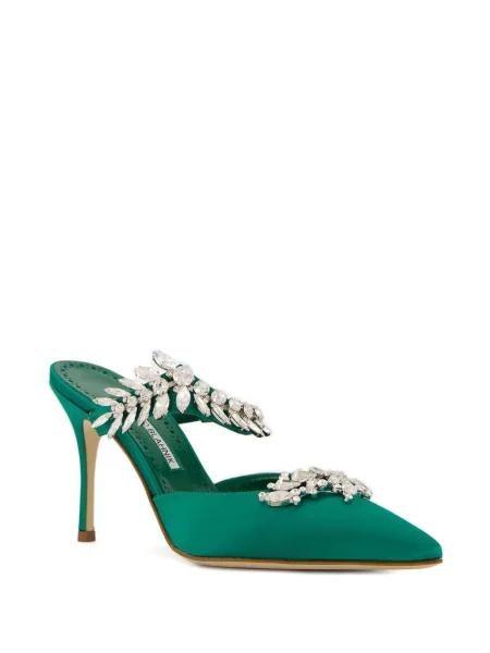 Papuci tip mules Manolo Blahnik din satin de cristal verde