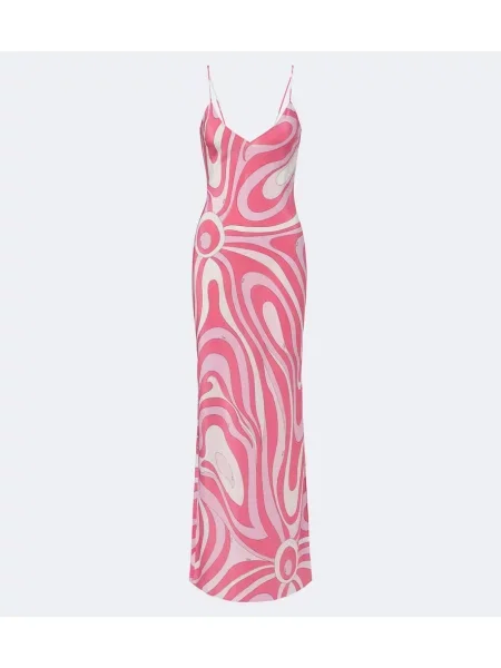 Jedwabna sukienka maxi Pucci różowa