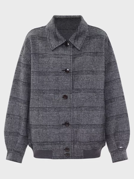 Шерстяное клетчатое двустороннее пальто Tommy Hilfiger серое