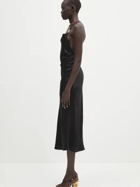 Φόρεμα Marine Serre Satin Slip μαύρο