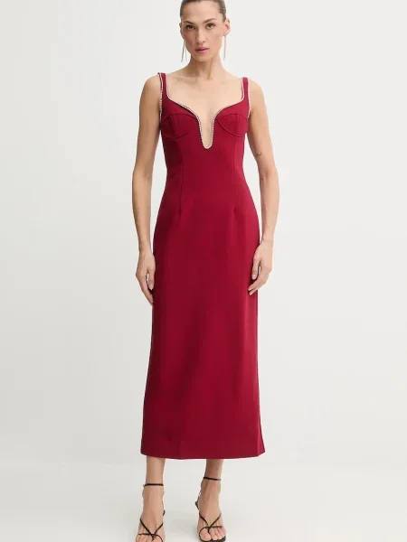 Bardot rochie maxi drept bordo