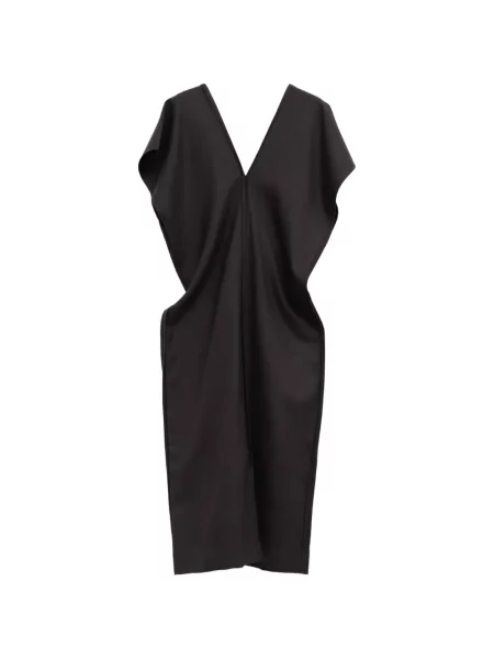Rochie midi Baserange cu decolteu în V drapată maro