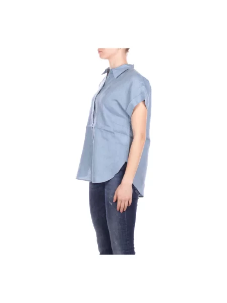 Bluzka koszulowa o kroju relaxed fit z czystego lnu Lauren Ralph Lauren niebieska